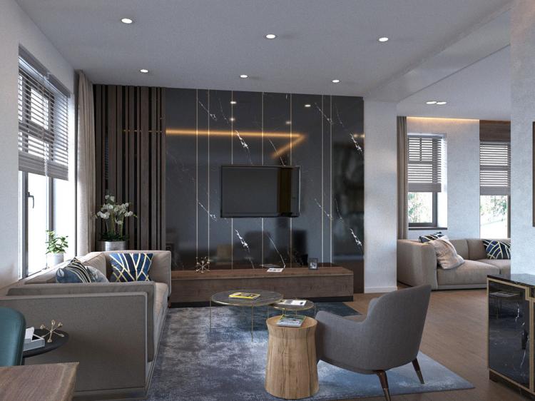 בית בסגנון שחור: פנים מטבח-סלון