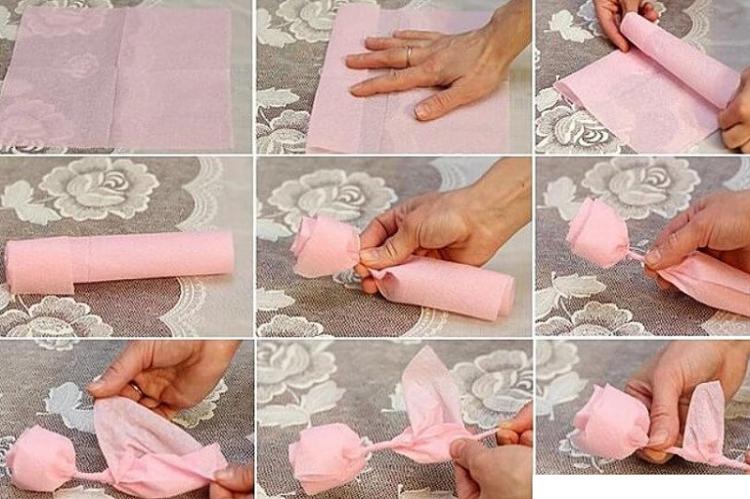 Ružová ruža - DIY kvety obrúskov Ružová ruža - DIY kvety obrúskov