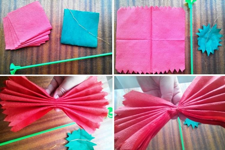 Karafiát - DIY kvety obrúskov Karafiát - DIY kvety obrúskov
