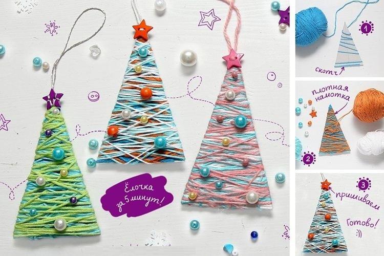 DIY hračka na vianočný stromček vyrobená z nití DIY hračka na vianočný stromček vyrobená z nití