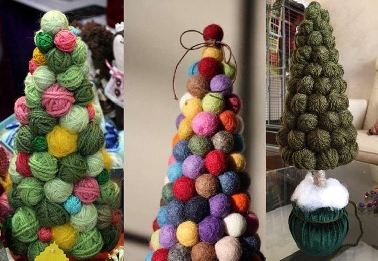 DIY vianočný stromček vyrobený z guličiek s niťami DIY vianočný stromček vyrobený z guličiek s niťami