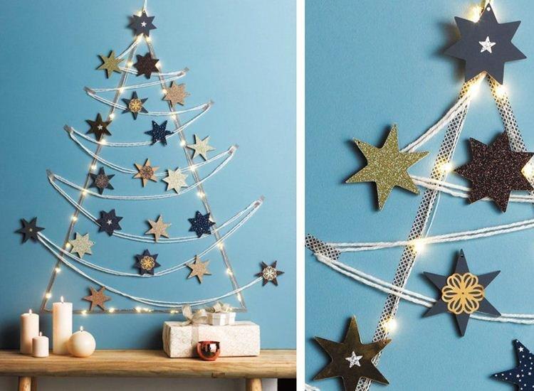 DIY vianočný stromček vyrobený z nití na stene DIY vianočný stromček vyrobený z nití na stene