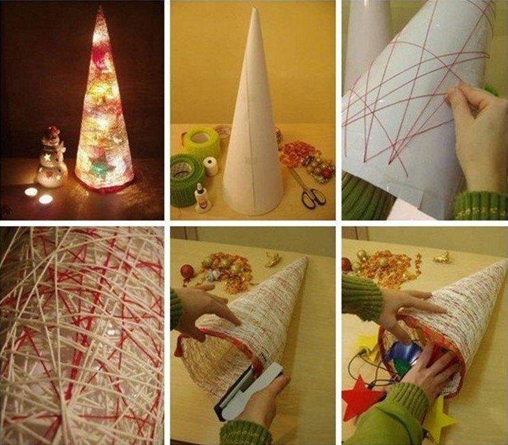 DIY priesvitný stromček vyrobený z nití DIY priesvitný stromček vyrobený z nití