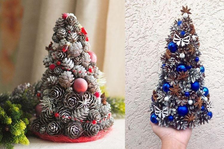 DIY vianočný stromček vyrobený zo šišiek s loptičkami DIY vianočný stromček vyrobený zo šišiek s loptičkami