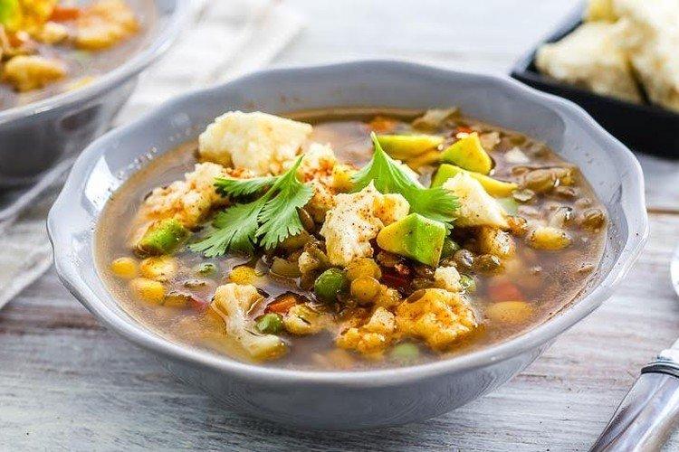 Lentil soup with corn and peas Lentil soup with corn and peas