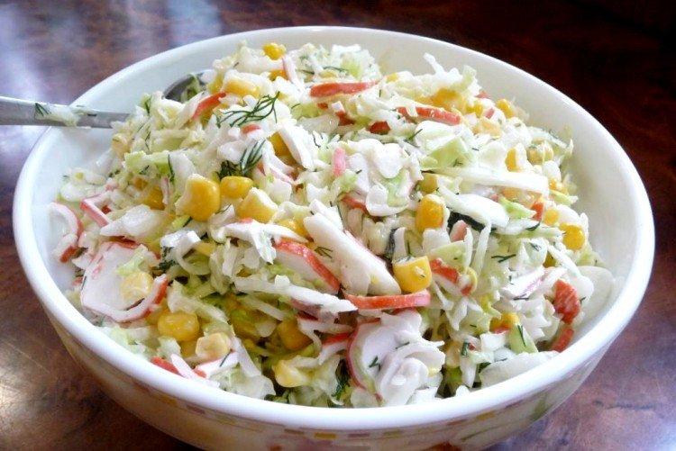 Salad with cabbage, carrots and crab sticks Salad with cabbage, carrots and crab sticks