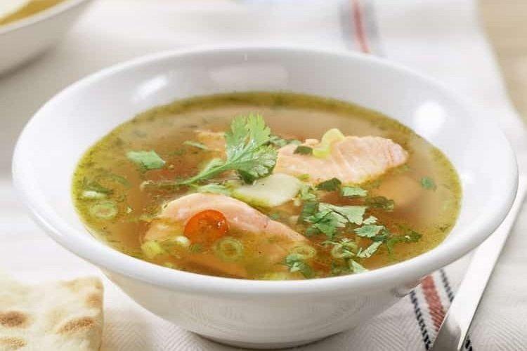 Trout fish soup in chicken broth Trout fish soup in chicken broth