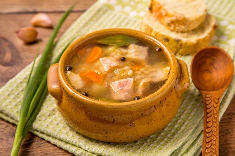 Trout fish soup with barley Trout fish soup with barley