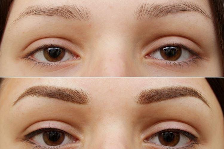 Permanentný make -up obočia - pred a po fotografiách Permanentný make -up obočia - pred a po fotografiách