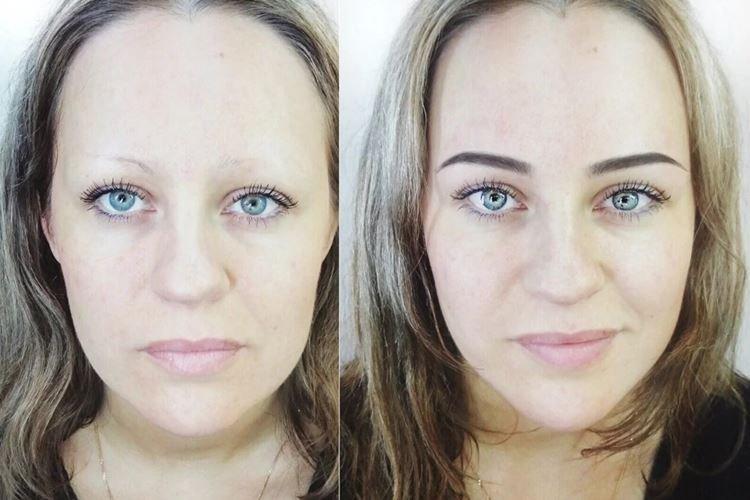 Permanentný make -up obočia - pred a po fotografiách Permanentný make -up obočia - pred a po fotografiách