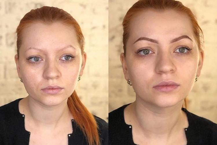 Permanentný make -up obočia - pred a po fotografiách Permanentný make -up obočia - pred a po fotografiách