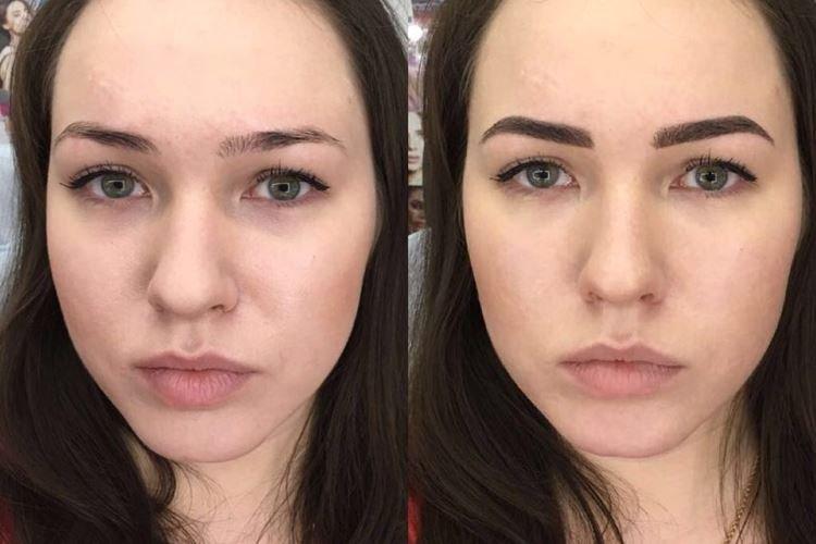 Permanentný make -up obočia - pred a po fotografiách Permanentný make -up obočia - pred a po fotografiách