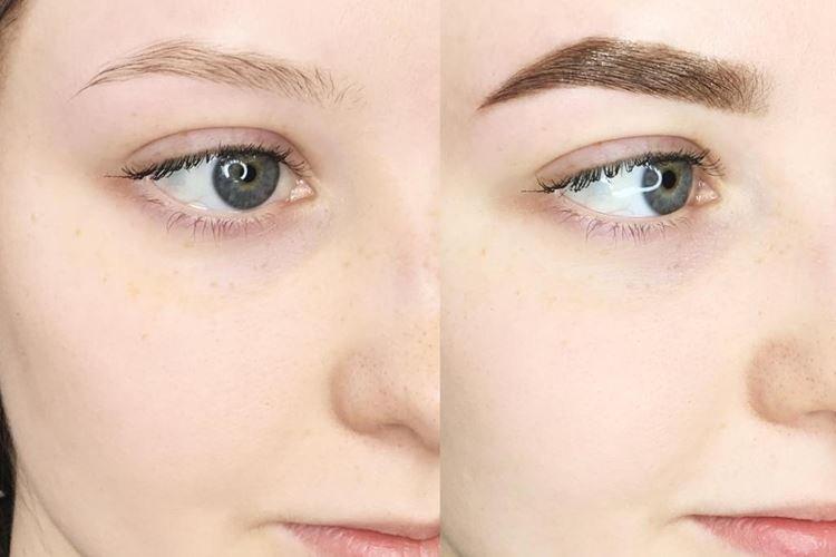 Permanentný make -up obočia - pred a po fotografiách Permanentný make -up obočia - pred a po fotografiách