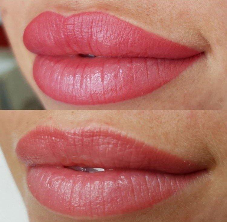 Permanentný makeup na pery - pred a po fotkách Permanentný makeup na pery - pred a po fotkách