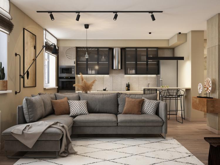 Душове на плажа: Дизайн на кухня-хол