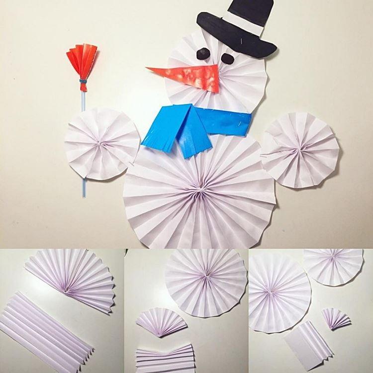 Snehuliak vyrobený z vejárov - DIY papierový snehuliak Snehuliak vyrobený z vejárov - DIY papierový snehuliak