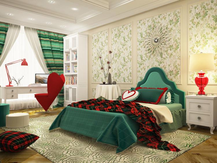 Škotijos rožės miegamojo dizaino projektas