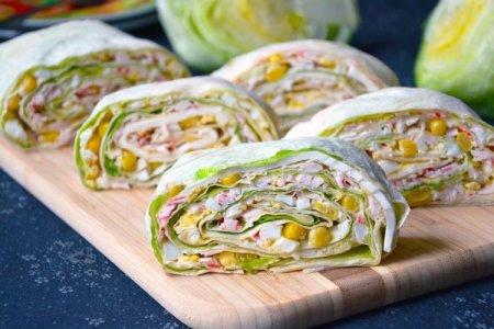 12 hearty and tasty pita rolls with crab sticks