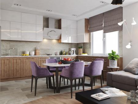 Kitchen-living room design Achromatic & Color