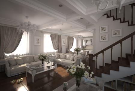 Kitchen-living room in neoclassical style